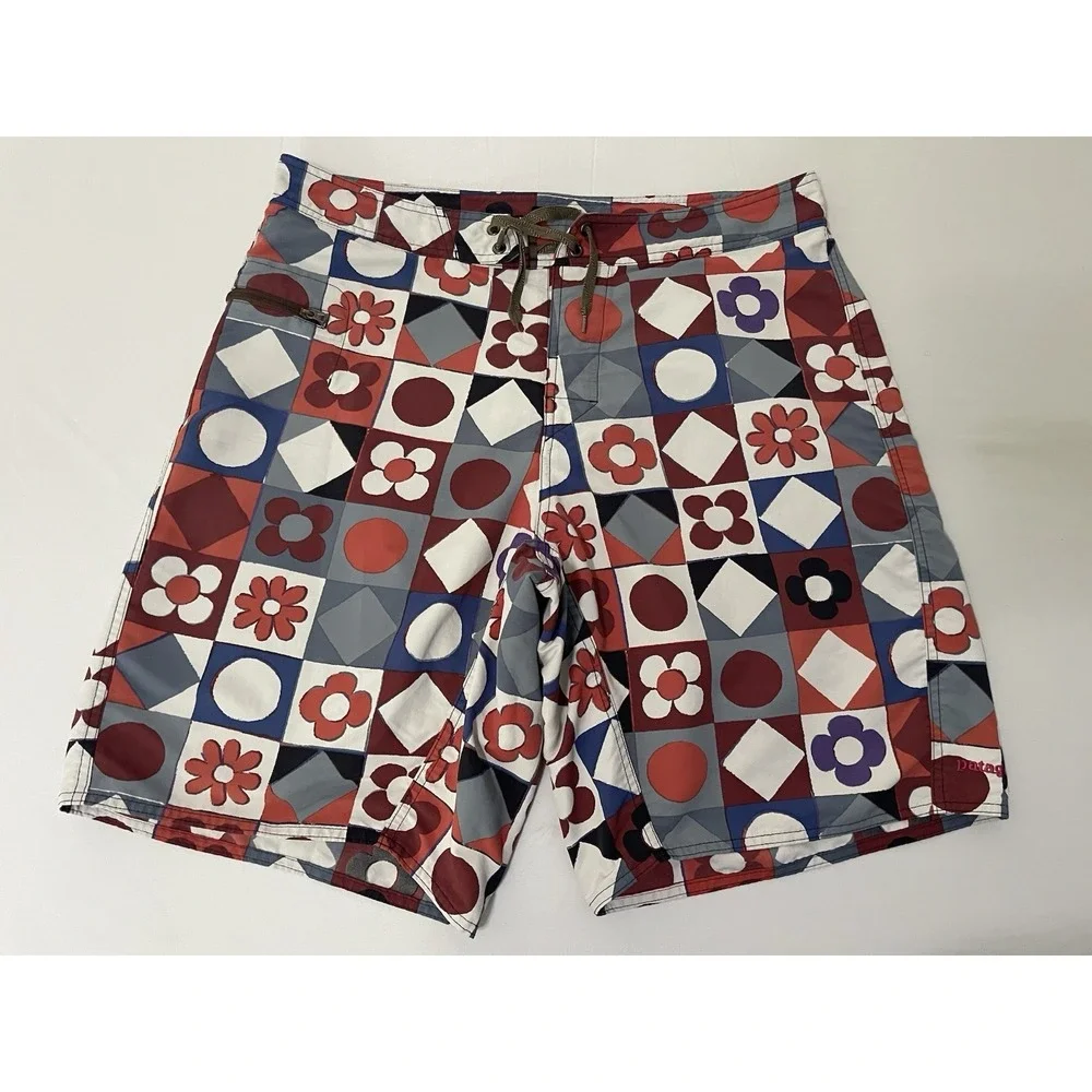 Patagonia Board Shorts Mens 34 Waist Red Floral Geometric Quick Dry